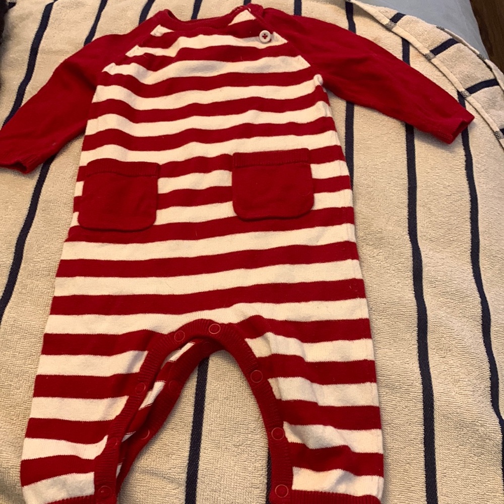 Red and white striped onesie